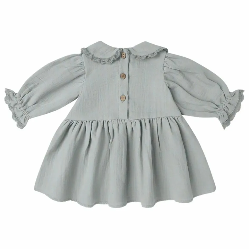 Quincy Mae Robe Col Gaze de Coton Bio | Bleu gris