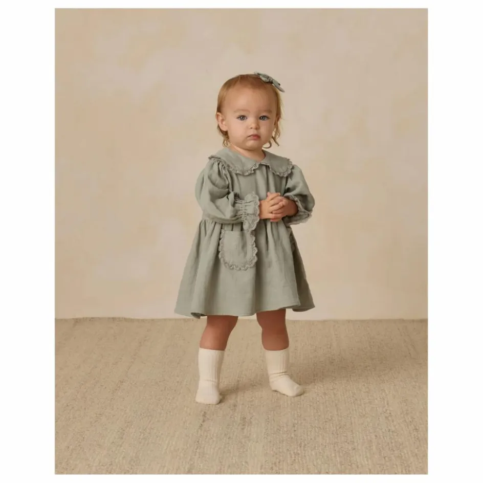 Quincy Mae Robe Col Gaze de Coton Bio | Bleu gris