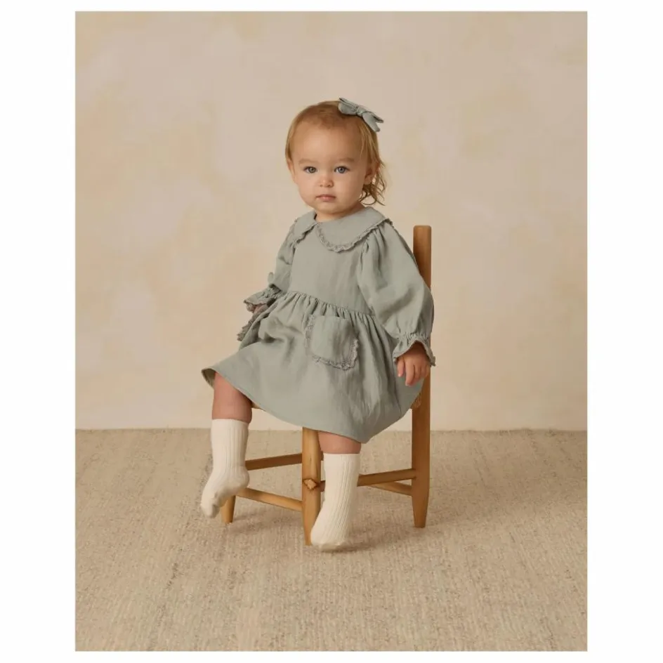 Quincy Mae Robe Col Gaze de Coton Bio | Bleu gris