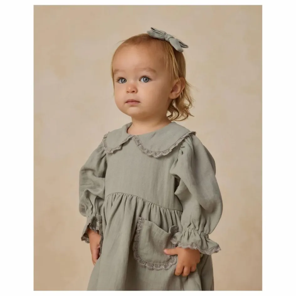 Quincy Mae Robe Col Gaze de Coton Bio | Bleu gris