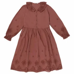 Sale the new society Robe Coton Bio Brodée Beatrice | Lie de vin