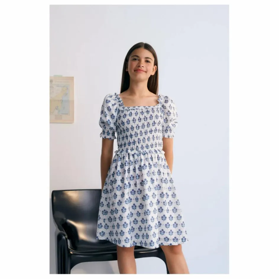 the new society Robe Froncée Fleurs Eleni | Blanc