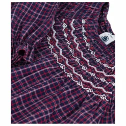 Clearance Petit Bateau Robe Volants Carreaux Coton Bio | Bleu marine