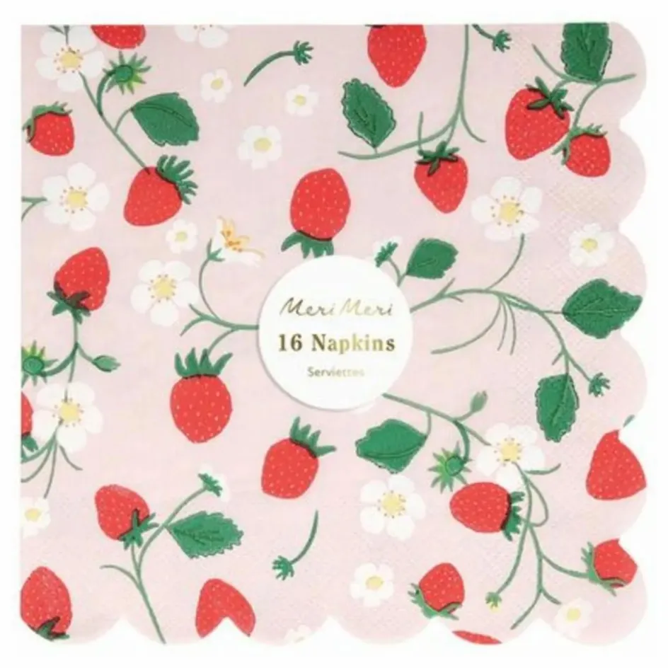 Meri Meri Serviettes en papier Fraises - Set de 16|Enfant Décoration De Fête