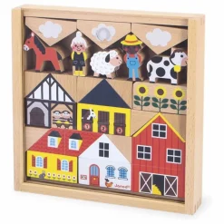New Janod Set de cubes en bois Campagne - Cross Roads Multicolore