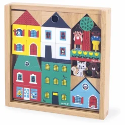 Janod Set de cubes en bois Ville - Cross Roads| Jouets D'Éveil
