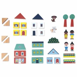 Janod Set de cubes en bois Ville - Cross Roads| Jouets D'Éveil