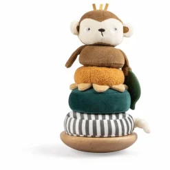 Sebra Singe à empiler doudou et bois| Jouets D'Éveil