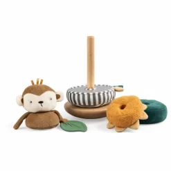 Sebra Singe à empiler doudou et bois| Jouets D'Éveil