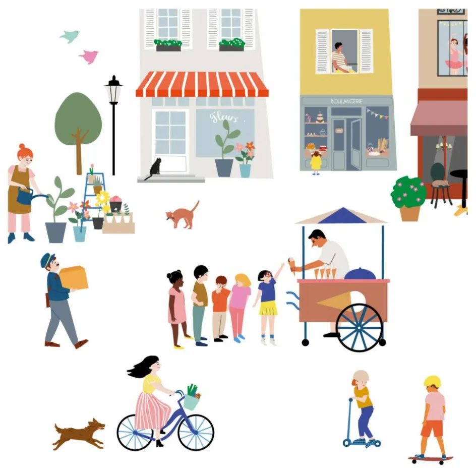 MIMI'lou Stickers easy Mon Village|Enfant Décoration Murale|Déco Murale Enfant