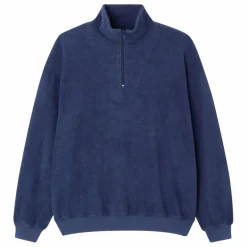 Best American Vintage Sweat Col Zippé Bobypark Bouclette Coton Bio | Bleu foncé