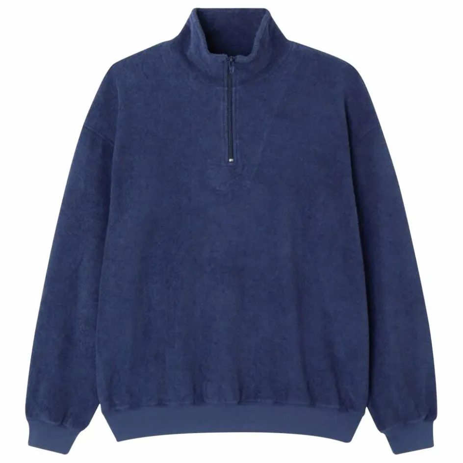 Best American Vintage Sweat Col Zippé Bobypark Bouclette Coton Bio | Bleu foncé