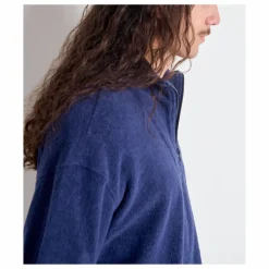 Best American Vintage Sweat Col Zippé Bobypark Bouclette Coton Bio | Bleu foncé