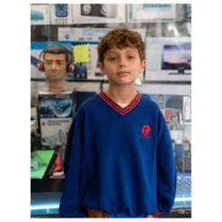Online Mini Rodini Sweat Rayé Coton Bio | Bleu roi