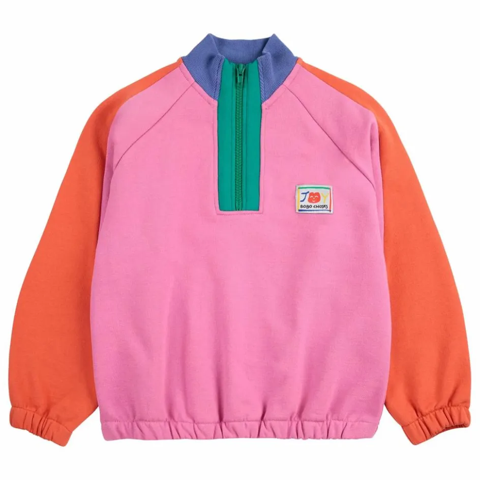 Hot Bobo Choses Sweat Zippé Colorblock Coton Bio | Rose