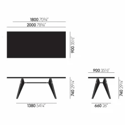 Vitra Tables, Bureaux*Table EM - piètement noir - Jean Prouvé |