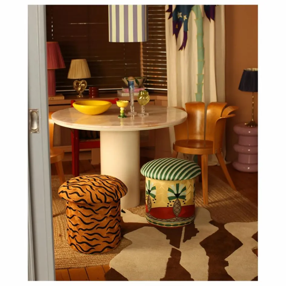 Sale Doing Goods Tabouret brodé Maya Tiger | Camel