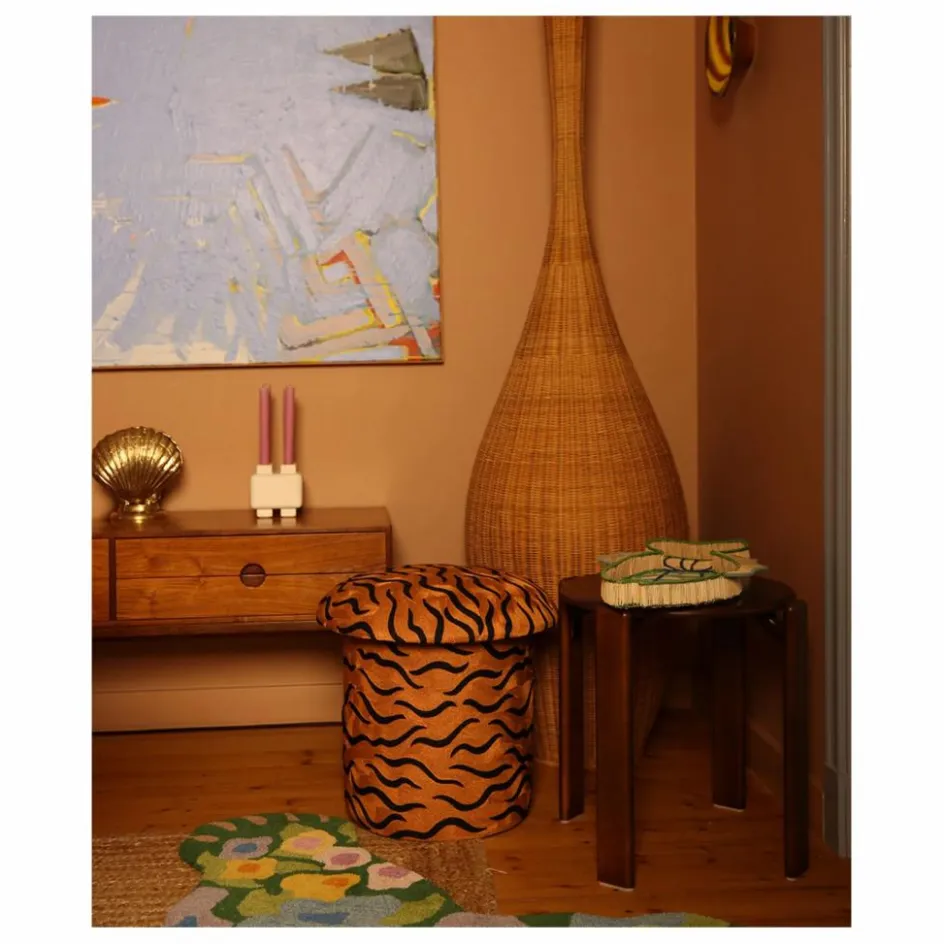 Sale Doing Goods Tabouret brodé Maya Tiger | Camel