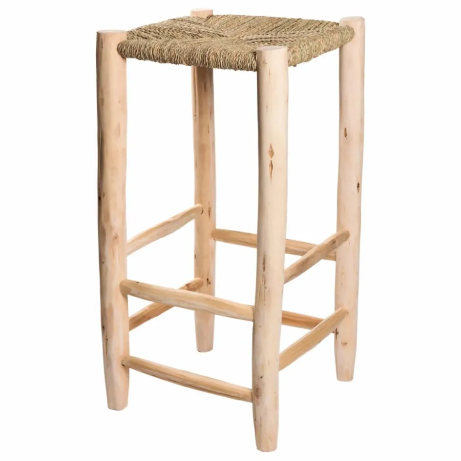 Hot Cosydar Tabouret de bar en bois brut et palme Naturel