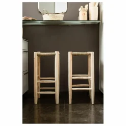 Hot Cosydar Tabouret de bar en bois brut et palme Naturel