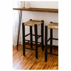 Cosydar Tabouret de bar en bois peint et palme | Noir