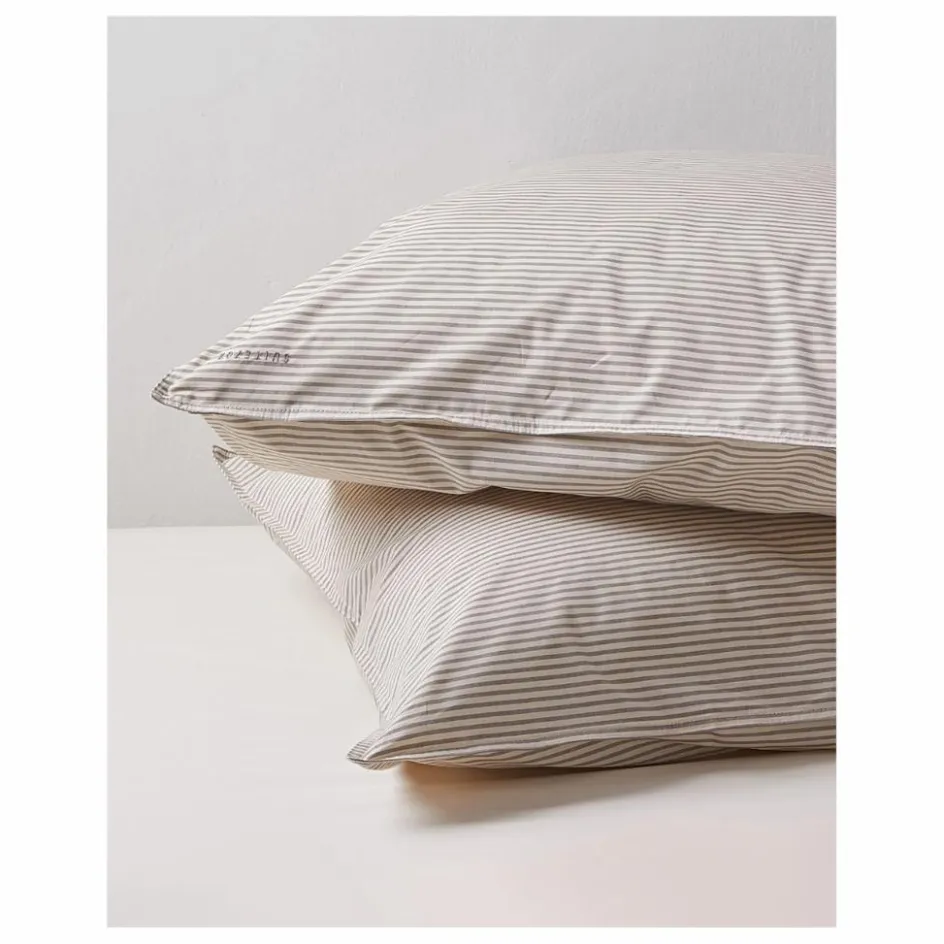 Suite 702 Taie d'oreiller Striped en percale organique - Brown-Ecru ||Enfant Linge De Lit Enfant|Linge De Lit