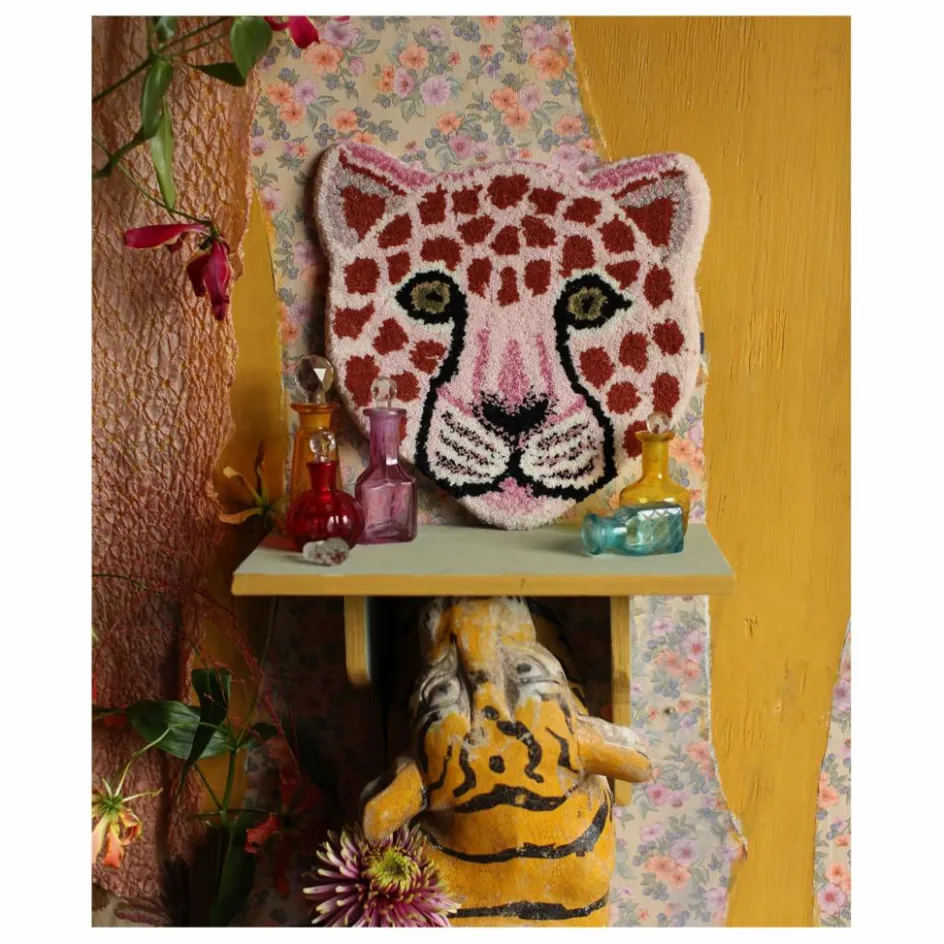 Online Doing Goods Tapis tête de léopard Pinky en laine | Rose
