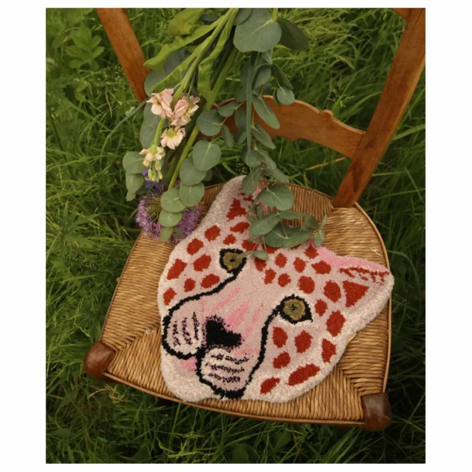 Online Doing Goods Tapis tête de léopard Pinky en laine | Rose