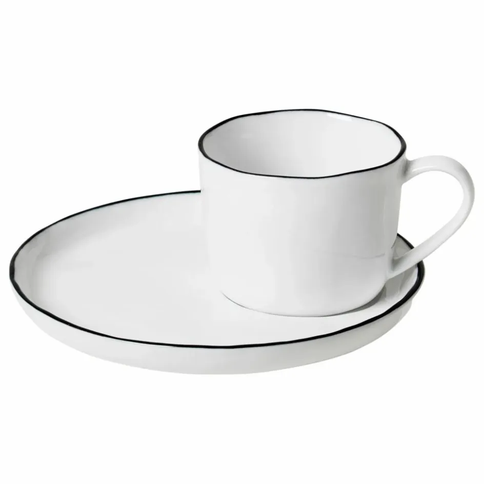 Outlet Broste Copenhagen Tasse avec soucoupe en porcelaine Salt Blanc