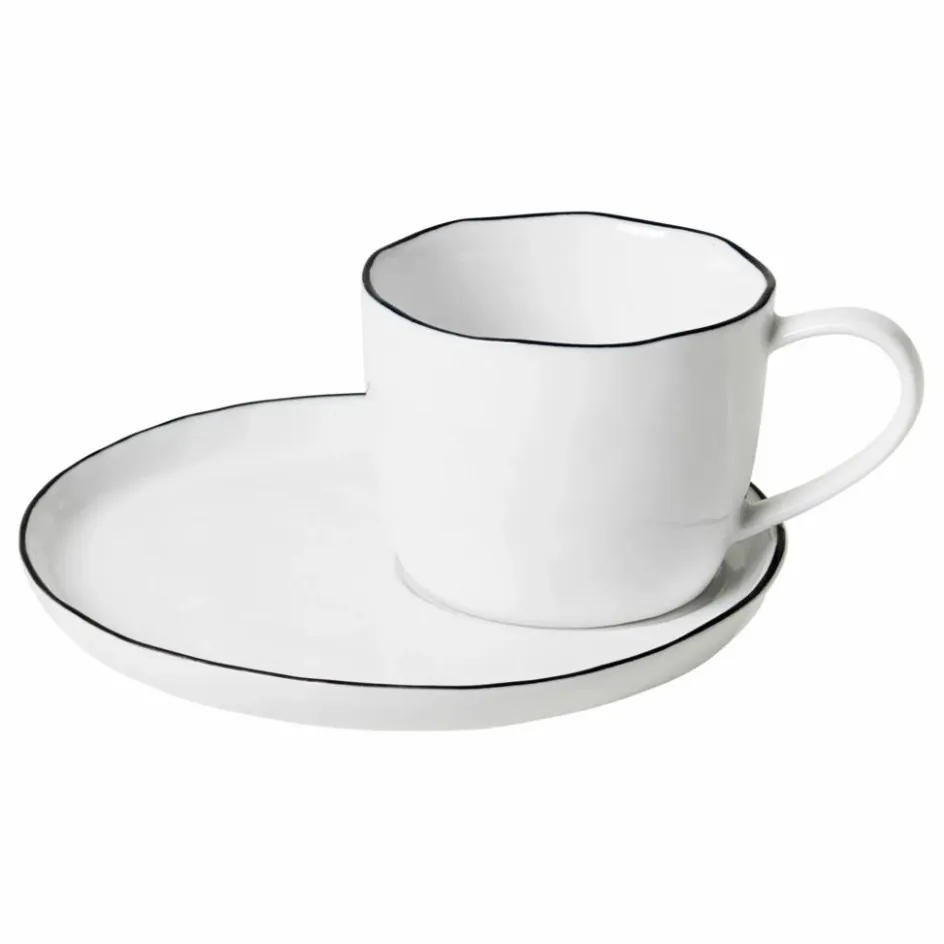 Outlet Broste Copenhagen Tasse avec soucoupe en porcelaine Salt Blanc
