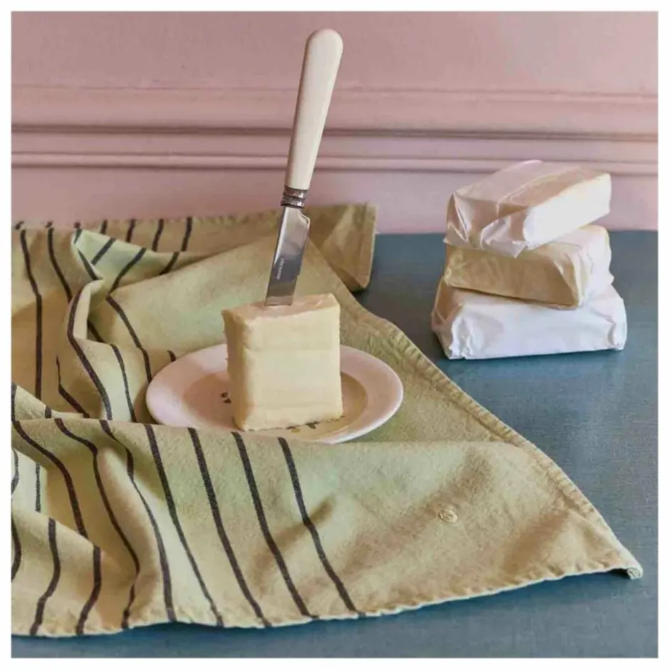 Discount La cerise sur le gâteau Torchon rayé en coton bio Piero | Jaune pâle