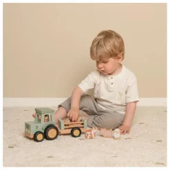 Little Dutch Tracteur avec remorque en bois FSC - Little Farm| Garages, Circuits