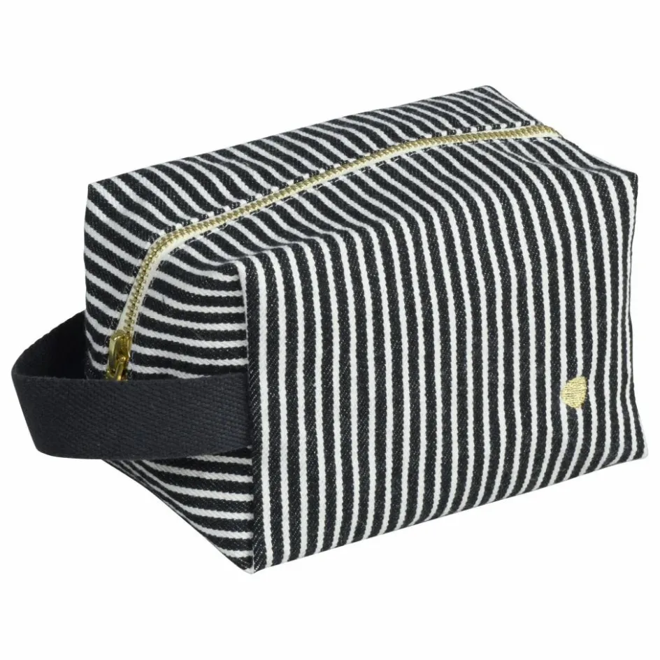 La cerise sur le gâteau Trousse de toilette Cube rayée en coton bio Basile ||Homme/Femme Voyage, Outdoor|Soins, Wellness