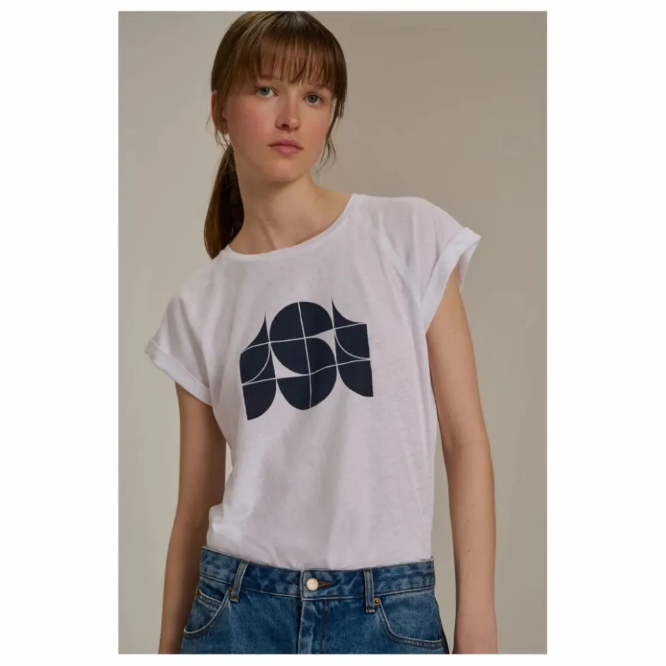 Outlet Soeur T-shirt Valentina Coton Bio et Lin | Blanc