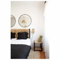 Cosydar Lits, Tables De Chevet*Tête de lit en bois brut et palme |