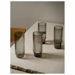 Hot Ferm Living Verres long Ripple - Set de 4 | Gris