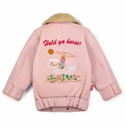 Hot Fille Garçon Veste Hold Ya Horses Col Sherpa Cuir | Rose pâle