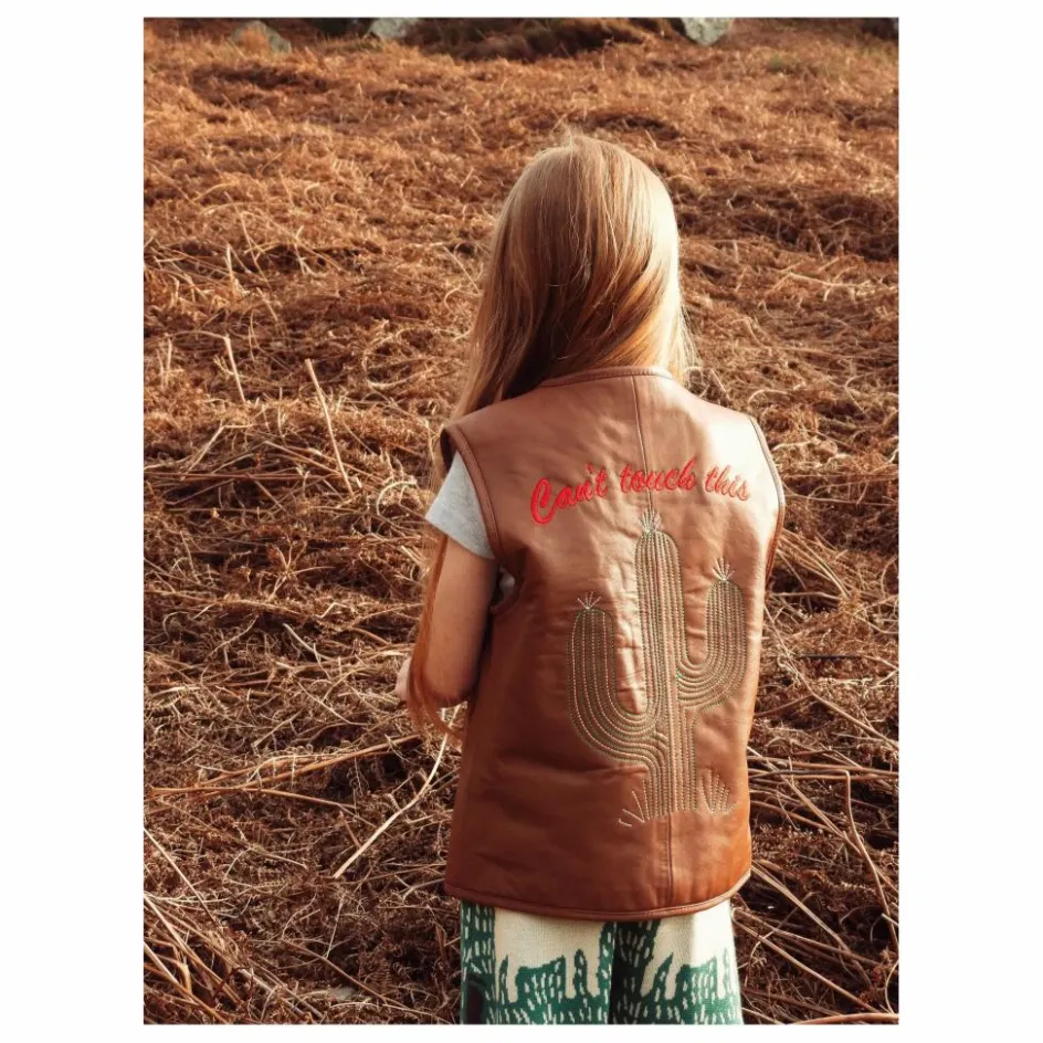 Hot Fille Garçon Veste Sans Manches Can't Touch This Cuir Nappa | Noisette