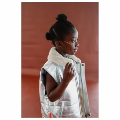 Best Fille Garçon Veste Sans Manches Col Sherpa Métallisée | Argenté